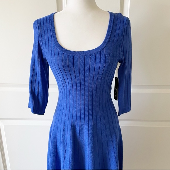 Nic+Zoe Ultra Marine Blue Knit Scoop Neck Fit and Flare Midi Dress Size Small - Picture 2 of 14